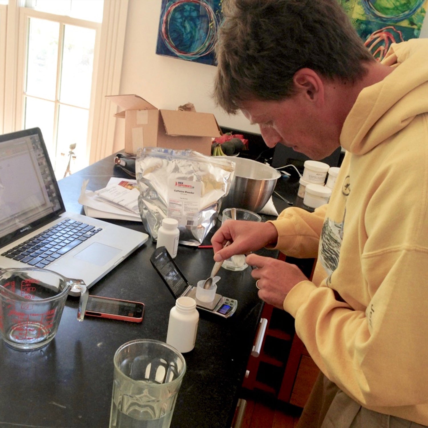 Person measures and weighs ingredients